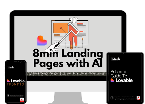 Lovable landing pages course shown on a desktop, phone, and tablet
